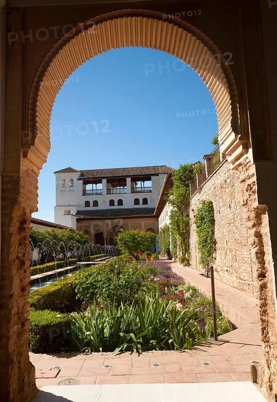 Patio de la Acequia, Court of the water Channel, Generalife palace gardens, Alhambra, Granada, Spain, Europe