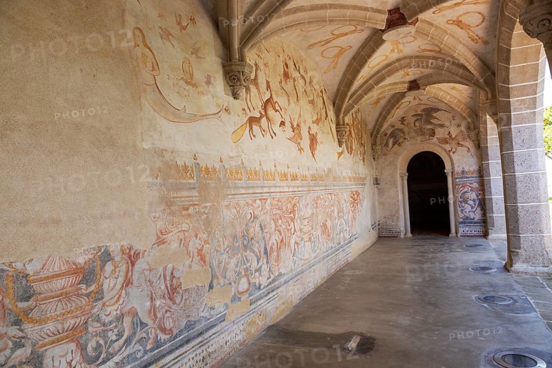Image set of Casas Pintadas, Evora, Portugal unusual 16th-century murals paintings of creatures real and imagined, birds, hares, foxes, a basilisk, a mermaid and a harpy