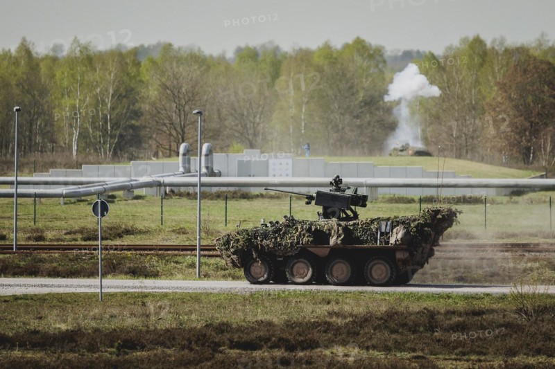 Pandur II 8x8 of the Czech Army, taken during an exercise of the German Armed Forces with forces from Norway and the Czech Republic during the 'Wettiner Schwert' exercise as part of Quadriga 2024 in the training town of Schnöggersburg, 8 April 2024