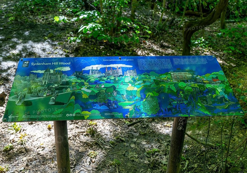 Information panel sign for Sydenham Hill Wood, Southwark, London, England, Uk