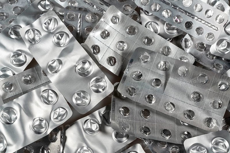 Empty, used medication packaging, pills, tablets