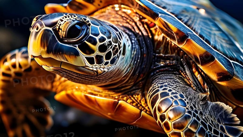 Close up on the wrinkled skin of a turtle with intricate patterns, AI generated