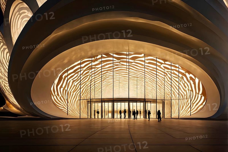 Modern art museum architecture inspired by seashells spiral patterns, AI generated