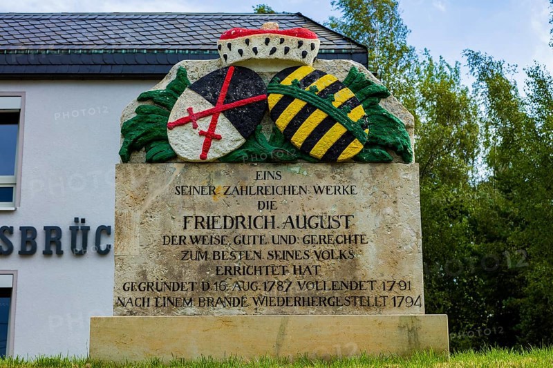 Founding memorial stone Friedrich August the Good and Righteous from 1787, Halsbrücke, Halsbrücke, Saxony, Germany, Europe