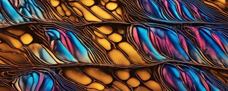 Vibrant butterfly wing with iridescent scales and network of veins, AI generated