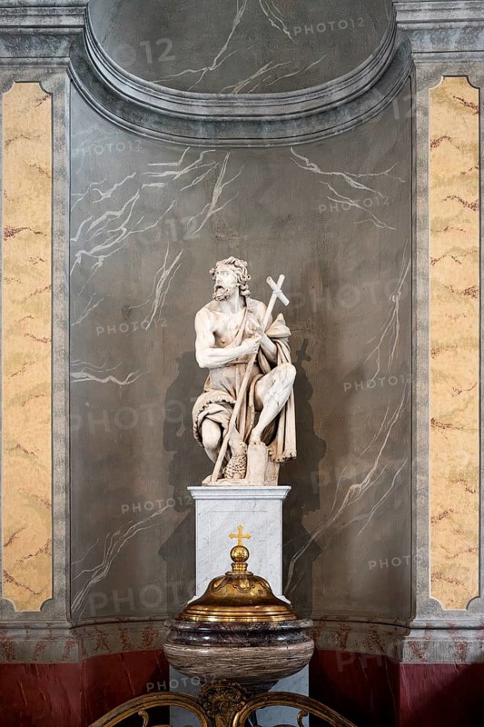 Dresden Cathedral or Cathedral of the Holy Trinity, Catholic Church of the Royal Court of Saxony, St John the Baptist statue, Dresden, Saxony, Germany, Europe