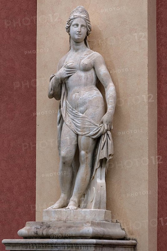 Antique female sculpture in the garden of Palazzo Reale, Via Balbi, 10, Genoa, Italy, Europe