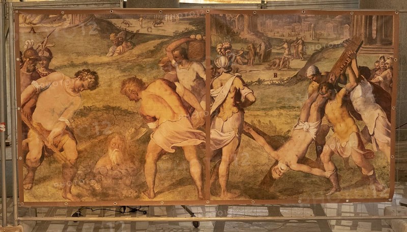 Basilica minor Santo Stefano Rotondo, Santo Stefano al Monte Celio, Basilica di Santo Stefano Rotondo al Celio, church in Rome on the Celio hill, Italy, frescoes of early Christian martyrs, tortures and executions, Europe