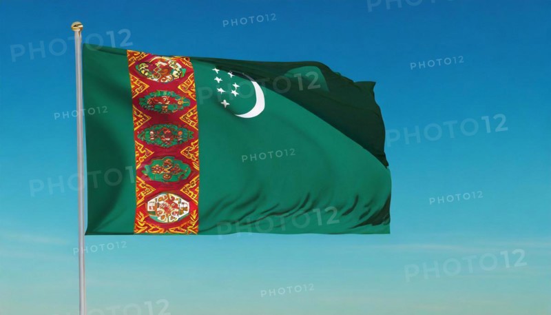 The flag of Turkmenistan flutters in the wind