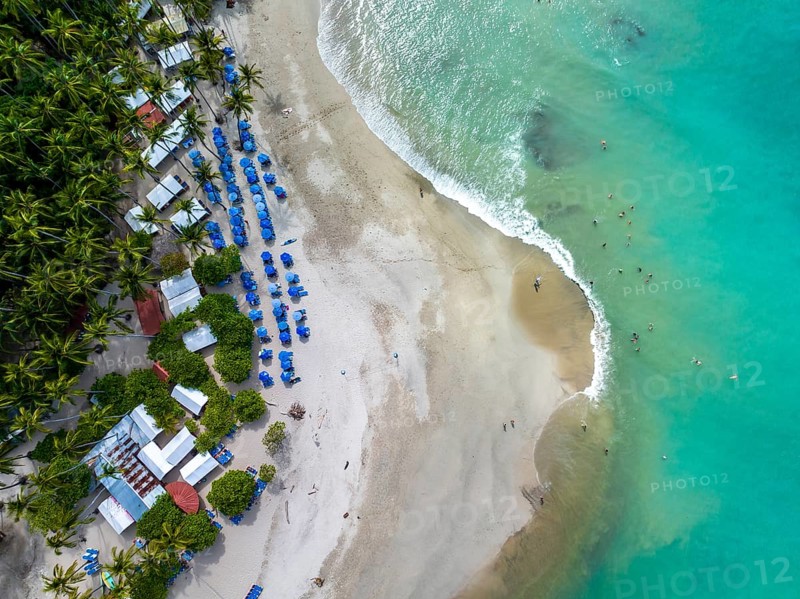 Aerial view, Tropical island in the turquoise ocean, Tourist beach, Tortuga Island, Puntarenas, Costa Rica, Central America