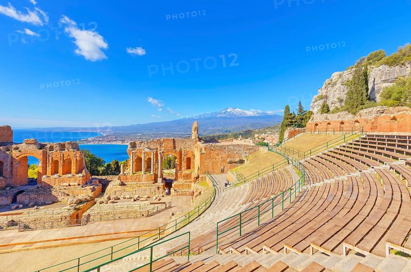 The Greek theatre, Taormina, Sicily, Italy, Europe