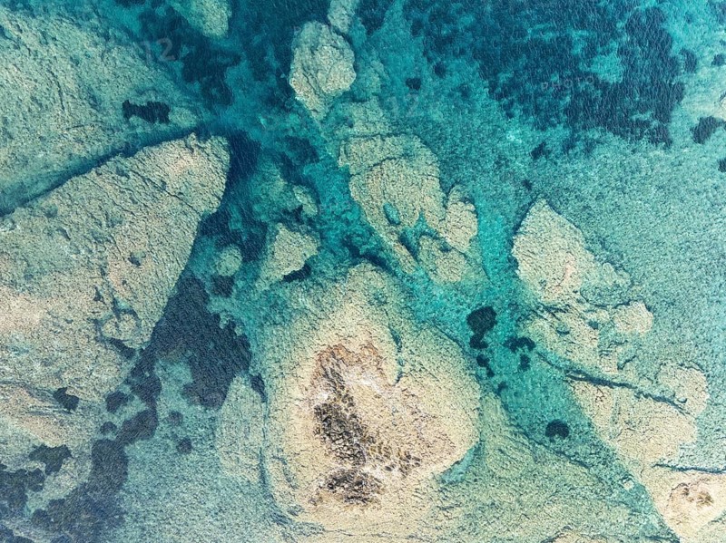 Rocky coast detail. Aerial view. Drone shot. Nature Reserve Cabo de Gata-Nijar, Almería province, Andalusia, Spain, Europe