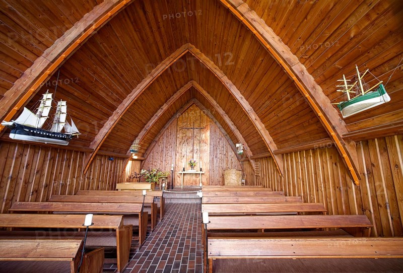 Ahrenshoop boatmen's church designed by the architect Hardt-Walther Hämer, interior view, Ahrenshoop, Fischland-Darß-Zingst peninsula, Baltic Sea, Mecklenburg-Western Pomerania, Germany, Europe