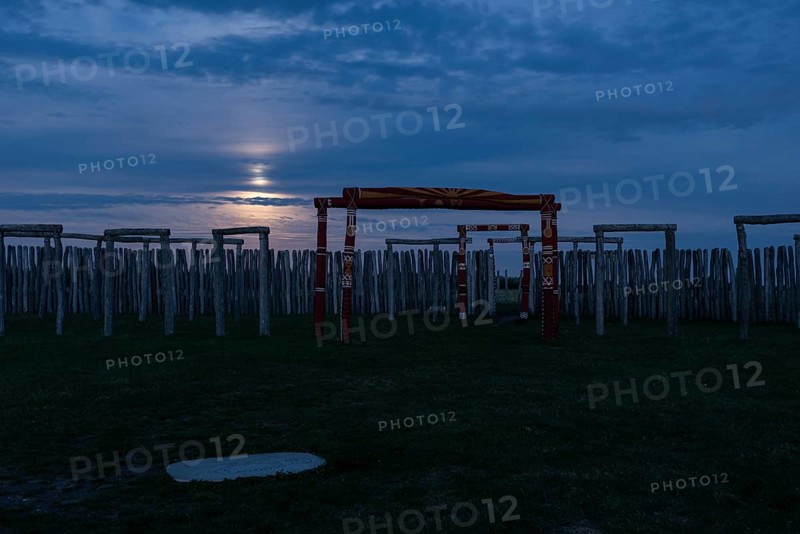 Super moon illuminates Pömmelte ring shrine, Pömmelte, Saxony-Anhalt, Germany, Europe