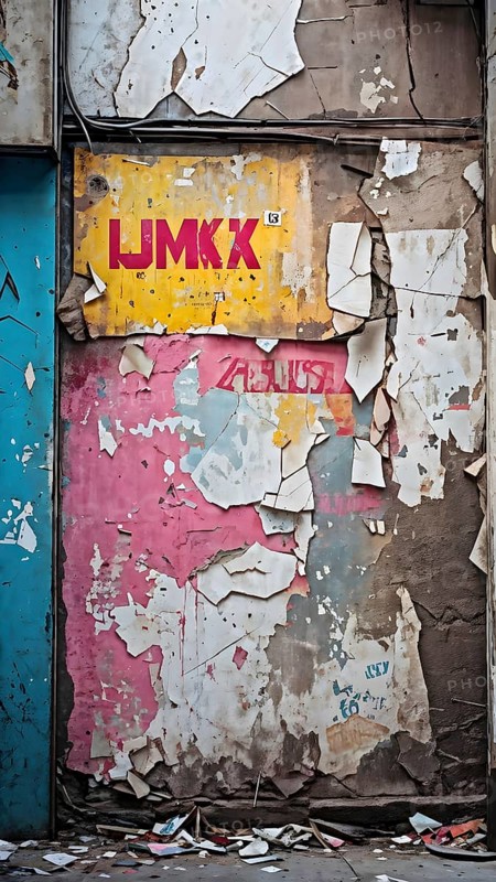 Grunge ripped torn placard posters background in white, pink, blue and yellow colors, AI generated