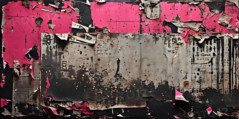 Vintage style collage featuring textured grunge posters in hues of grey and pink, AI generated