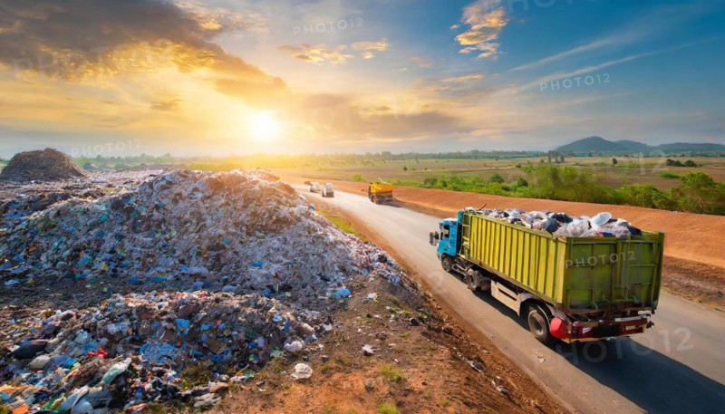 Symbolism, large rubbish dump, rubbish lorry delivering, AI-generated, AI-generated, AI generated