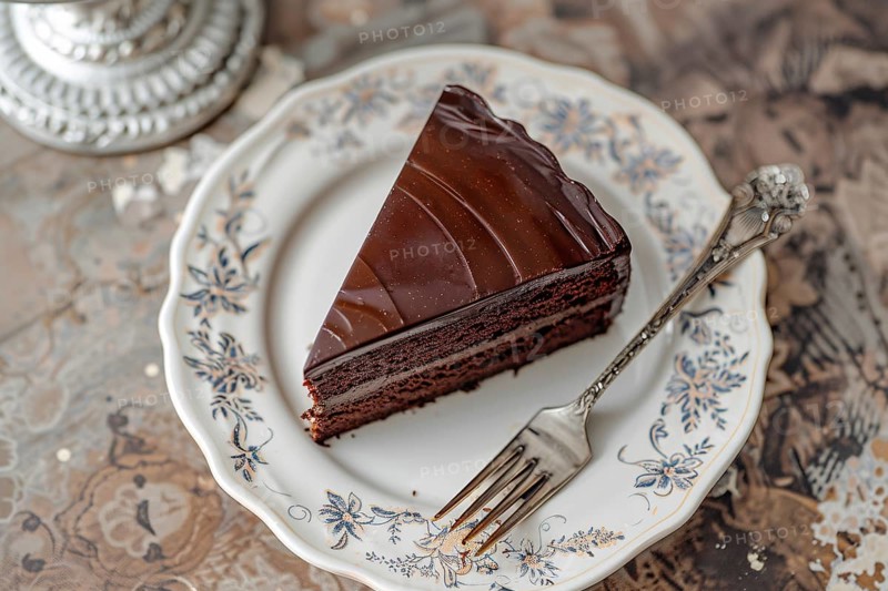 Slice of german chocolate cake called 'Sachertorte'. Generative AI, AI generated