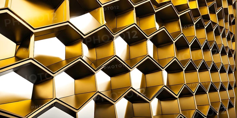 Abstract artwork based on the hexagonal patterns of a honeycomb highlighting efficient structural designs, AI generated