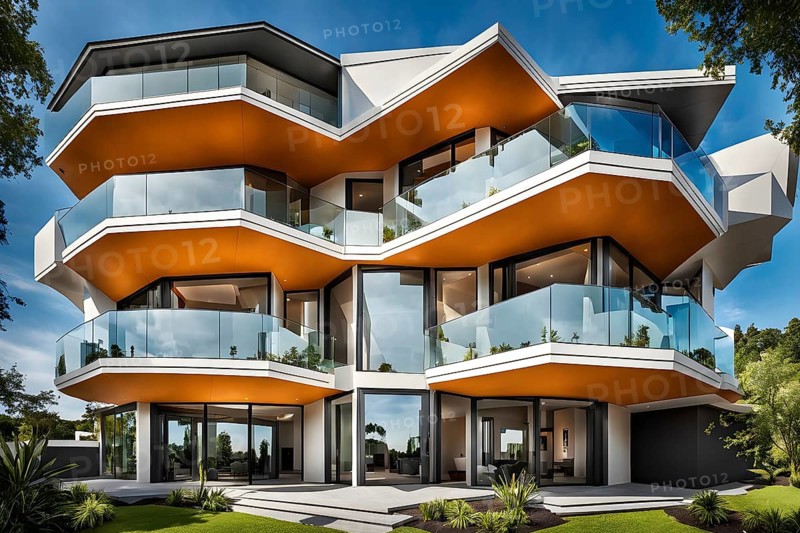 Modern residential house inspired by honeycomb hexagonal patterns, AI generated