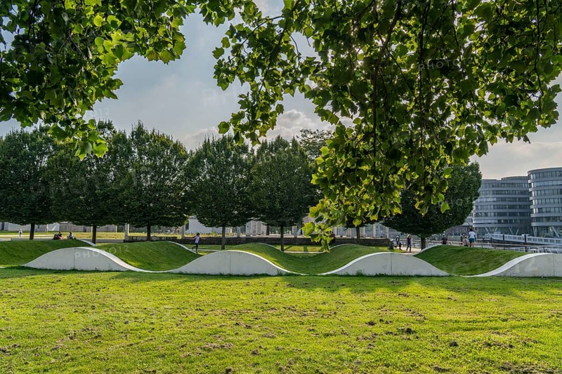 The Garden of Remembrance, also known as the Altstadtpark, is a municipal park created in 1999 according to plans by Dani Karavan in the inner harbour of Duisburg, North Rhine-Westphalia, Germany, Europe