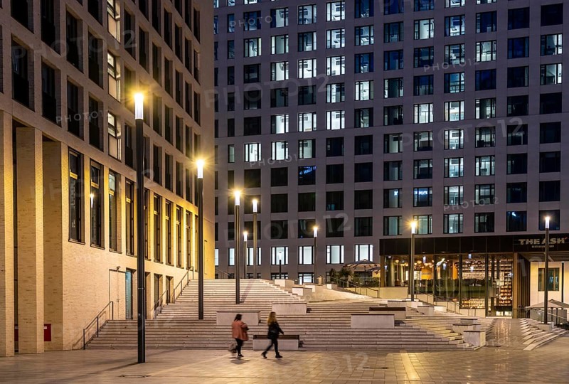 Barmer Platz, MesseCity Cologne, on the left the Motel One Hotel, Restaurant The Ash, in Deutz, ZNorth Rhine-Westphalia, Germany, Europe