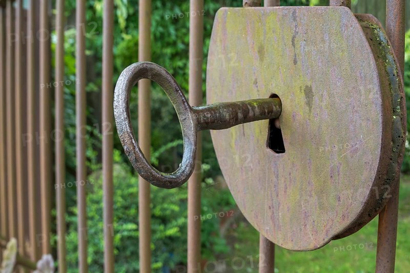 Old lock with key, North Rhine-Westphalia, Germany, Europe