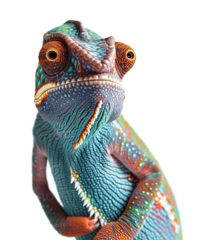 Beautiful chameleon isolated on a white background, AI generated