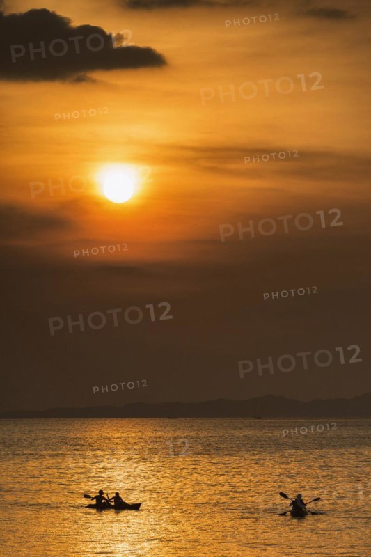 Sunset at Railay beach, evening mood, sun, evening, boat, sea, seascape, cloud, sunbeam, romantic, ocean, nature, beach holiday, beach holiday, travel, holiday, tourism, calm, chilly, bay, bathing bay, paradise, paradisiacal, exotic, heat, warm, climate, tropical, tropical, seascape, evening sky, silhouette, dusk, orange, sky, paddle boat, paddling, active holiday, outdoor, Krabi, Thailand, Asia