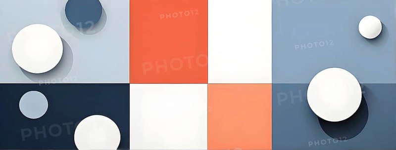 Minimalist composition of overlapping geometric shapes, such as circles, squares, and triangles, with clean lines and muted pastel colors, AI generated