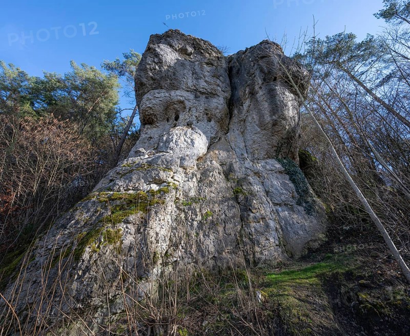 Climbing crags in Franconian Switzerland, Thuisbrunn, Upper Franconia, Bavaria, Germany, Europe