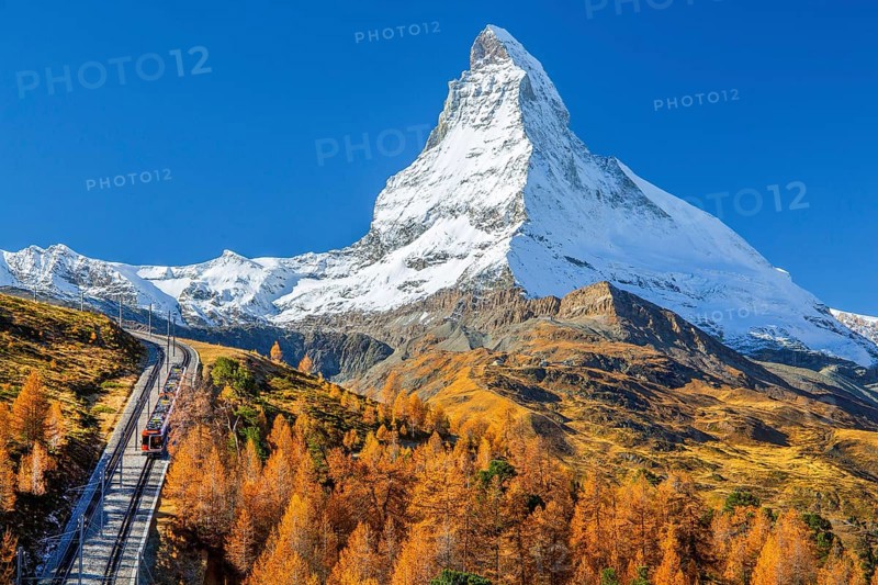 Gornergratbahn on the Riffelberg with Matterhorn 4478m in autumn, Zermatt, Mattertal, Valais, Switzerland, Europe