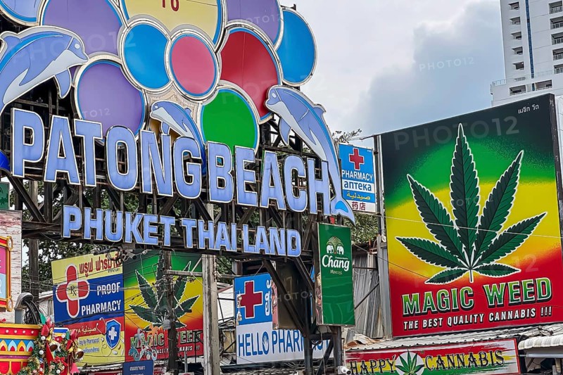 Legalisation of narcotics in Thailand. Cannabis is offered for sale in many places. Bangla Walking Street in the evening. Nightlife in Patong, Kathu, Phuket Island, Thailand, Asia