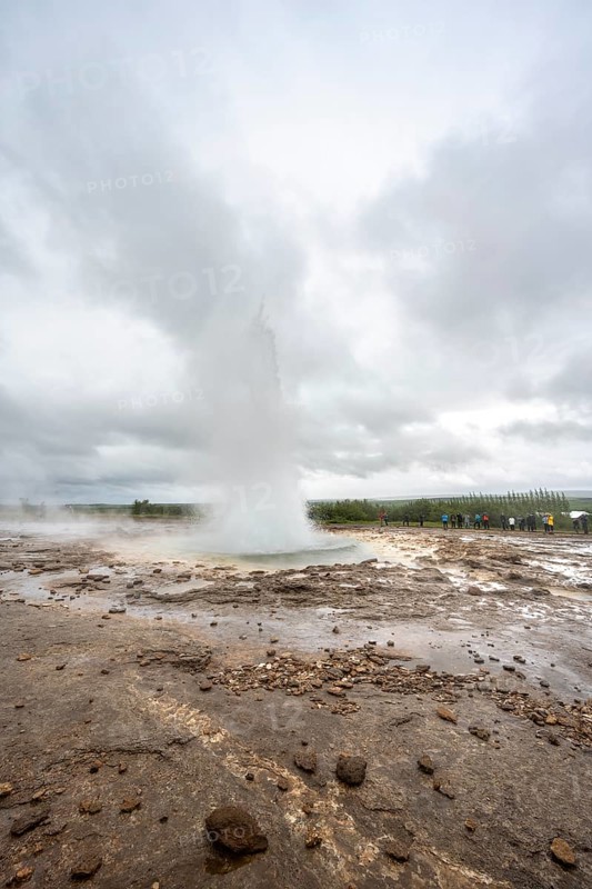 Eruption of the Strokkur geyser, Haukadalur geothermal field, Golden Circle, South Iceland, Iceland, Europe