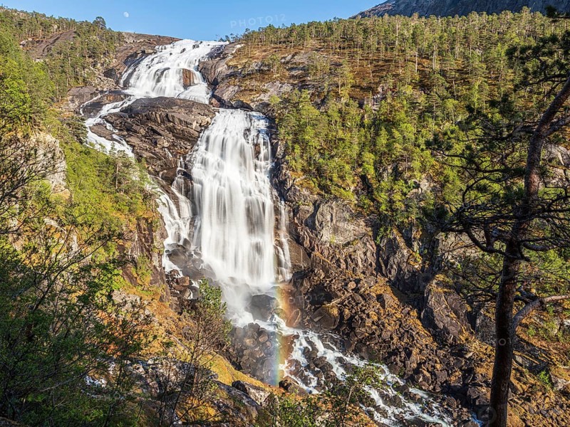Waterfall Nyastolfossen, valley Husedal near Kinsarvik at the Hardangerfjord, Norway, Europe