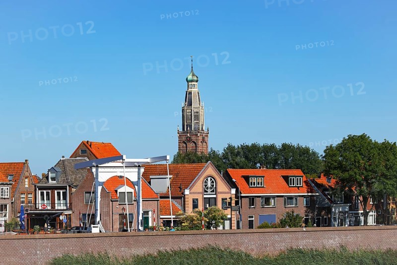 Town view of Enkhuizen with tower of the Zuiderkerk church, Enkhuizen, North Holland, West Friesland, Netherlands
