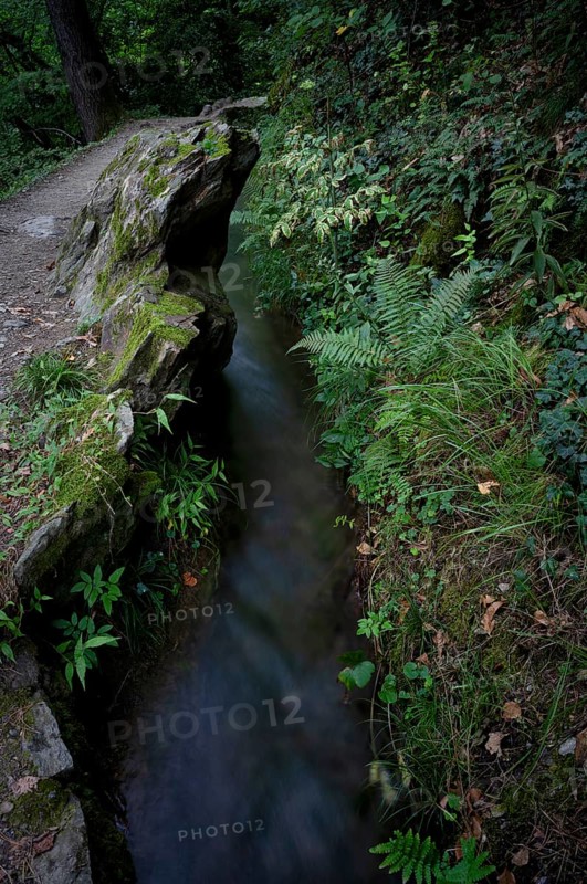 Hiking trail, Maiser Waalweg, stream, long exposure, Schenna, Scena, South Tyrol, Autonomous Province of Bolzano, Italy, Europe