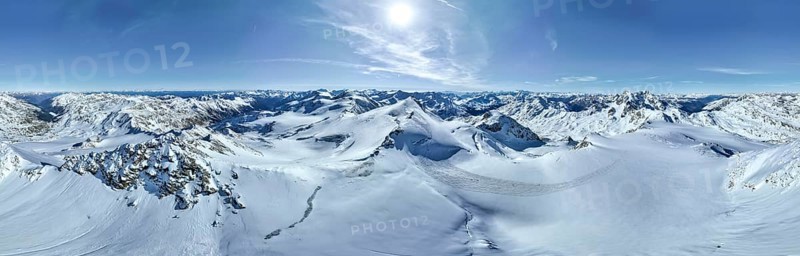 Cevedale summit, Alpine panorama, Aerial view, Snow-covered mountain landscape, Ortler group, Trento, Italy, Europe