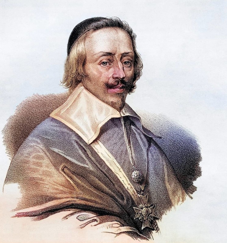 Jean-Armand Du Plessis, French Cardinal and Duke of Richelieu, also known as the Red Eminence, 1585-1642. Politician and Prime Minister of France, 1624-1642. 19th century lithograph by Em. Baerentzen & Co, Historical, digitally restored reproduction from a 19th century original, Record date not stated
