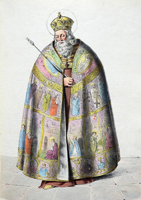 Stephen I the Saint, Sanctus Stephanus, Szent Istvan, born 969 near Esztergom, died 15 August 1038) was a Magyar prince from the Árpád dynasty and from 1000 to 1038 the first king of the kingdom of Hungary, which he founded. He is considered the national saint of today's Hungary, Historical, digitally restored reproduction from a 19th century original, Record date not stated