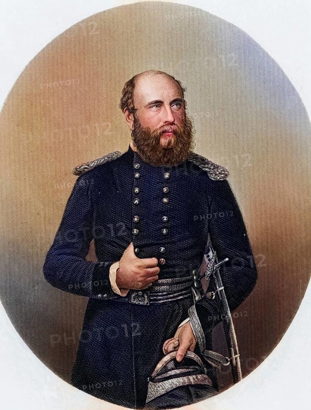 George William Frederick Charles, 2nd Duke of Cambridge (1819-1904) : English soldier, cousin of Queen Victoria, field marshal, commander-in-chief of the army 1887: In the Crimean War (Russo-Turkish War) 1853-1856 he commanded a division in 1854, present at Alma and Inkermann. Copper engraving, ca. 1860, Historical, digitally restored reproduction from a 19th century original, Record date not stated