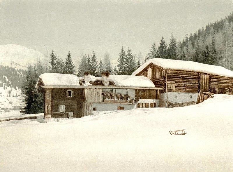 Winter landscape in Graubünden, Switzerland, Historical, digitally restored reproduction from a 19th century original, Record date not stated, Europe