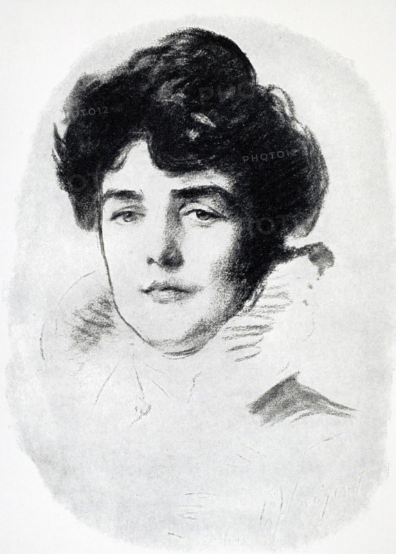 Jeanette Jennie Jerome Lady Randolph Churchill 1854 to 1921 Engraving from a drawing by Sargeant From A Roving Commission by Winston S. Churchill published by Scribners 1930, Jeanette Jennie Jerome Lady Randolph Churchill 1854 to 1921 Engraving from a drawing by Sargeant From A Roving Commission by Winston S. Churchill published by Scribners 1930, Historic, digitally restored reproduction from a 19th century original, Record date not stated