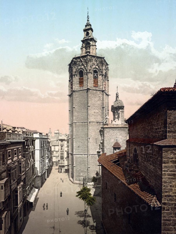 El Miguelete, Valencia, Spain, c. 1890, Historic, digitally restored reproduction from a 19th century original, Europe