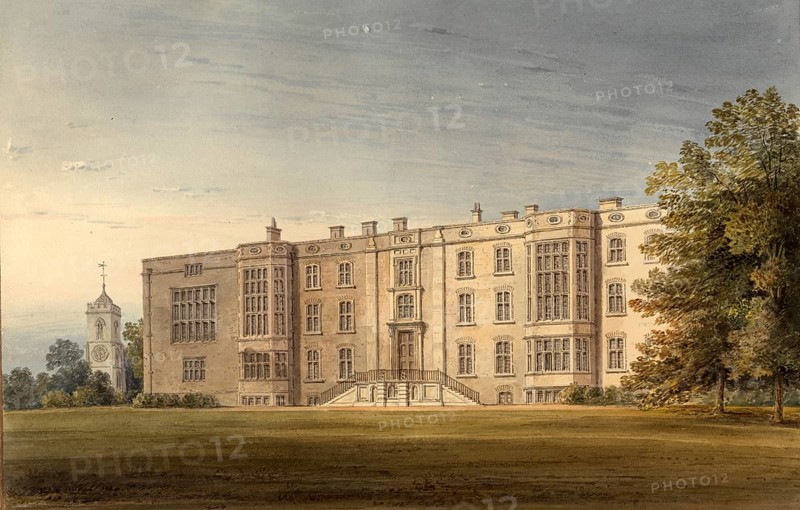 North Front of Castle Ashby, Northamptonshire The Seat of the Marquis of Northampton, England, digitally restored reproduction of a 19th-century original by John Buckler, Record date not stated, North Front of Castle Ashby, Northamptonshire The Seat of the Marquis of Northampton, digitally restored reproduction of a 19th-century original, Record date not stated
