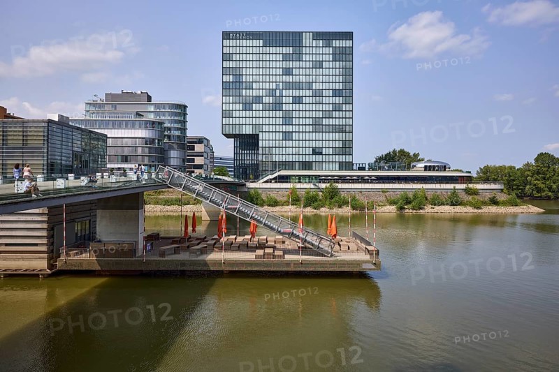 Hotel Hyatt Regency in the Hafenspitze Düsseldorf consisting of two high-rise buildings in the Medienhafen Düsseldorf, state capital, independent city, North Rhine-Westphalia, Germany, Europe