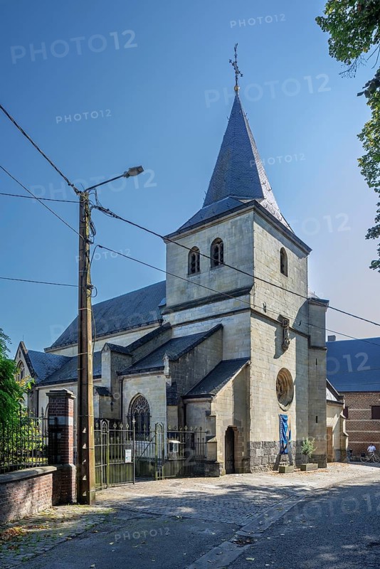 15th century Mosan Gothic Sint-Stefanuskerk, St. Stephen's Church in the village 's Herenelderen, Tongeren, province of Limburg, Flanders, Belgium, Europe