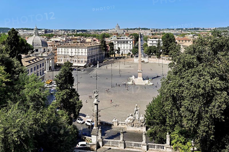 Flaminio obelisk, Piazza del Popolo, behind St Peter's Basilica, Rome, Lazio, Italy, Europe