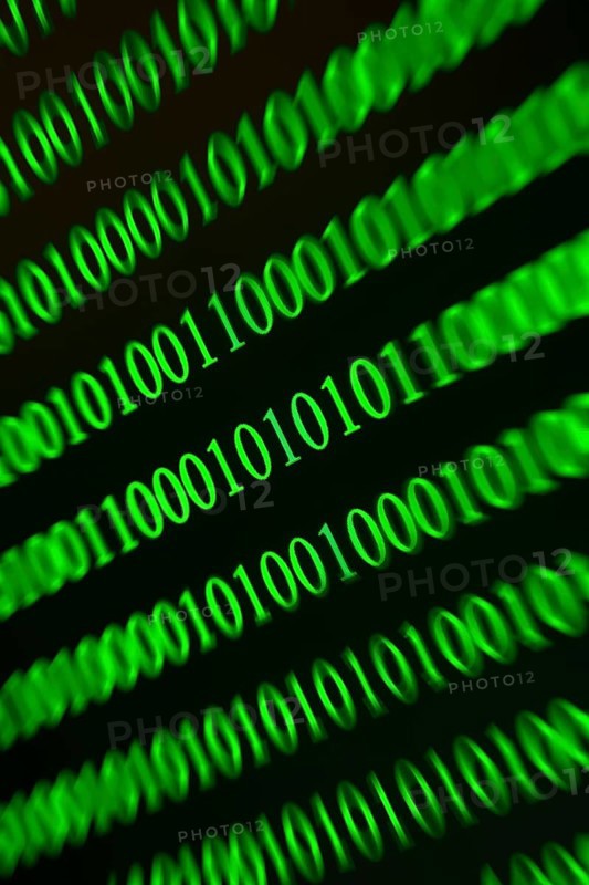 Digital green binary numbers with blurring, symbolises data stream effect