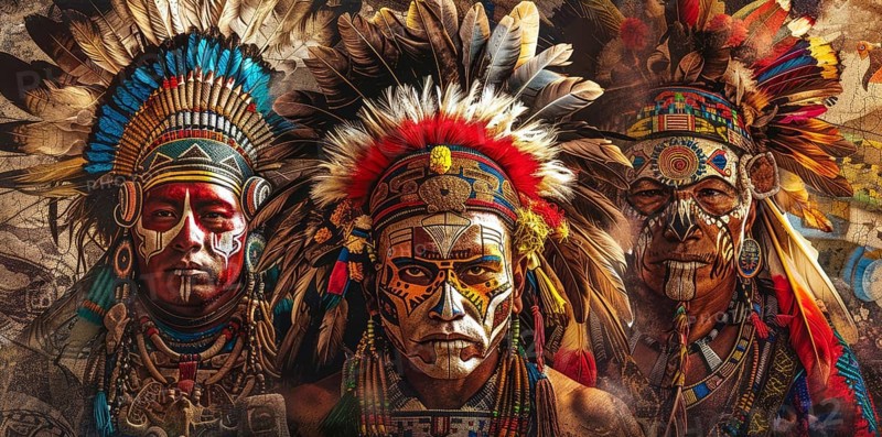 Indigenous people of Mexico and Yucatan dressed in colorful native clothes, AI generated